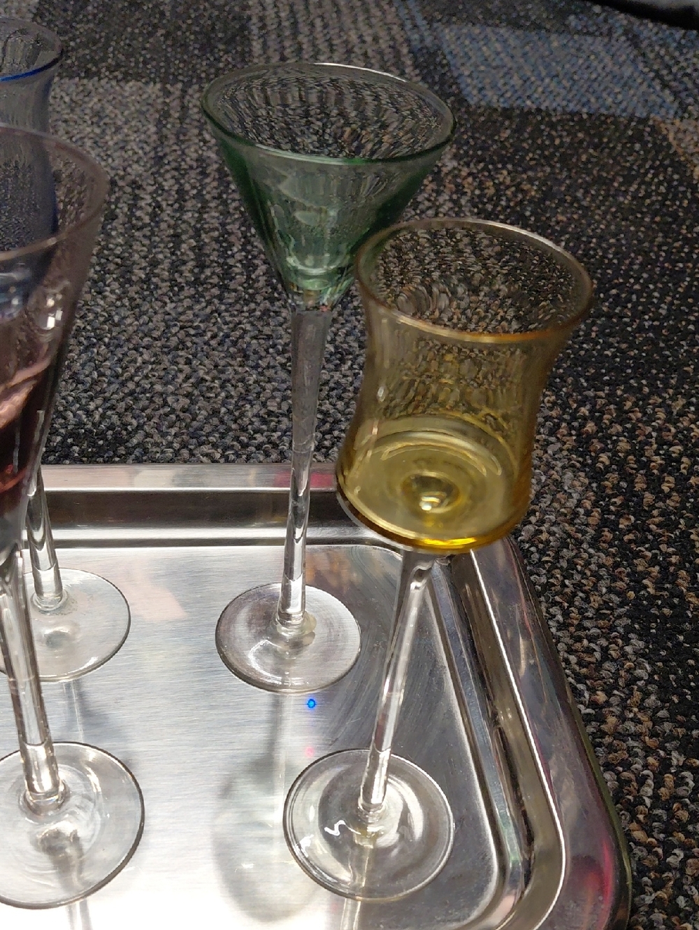 vintage multi-colored cordial or liqueur glasses with Silver Tray - Picture 2 of 3